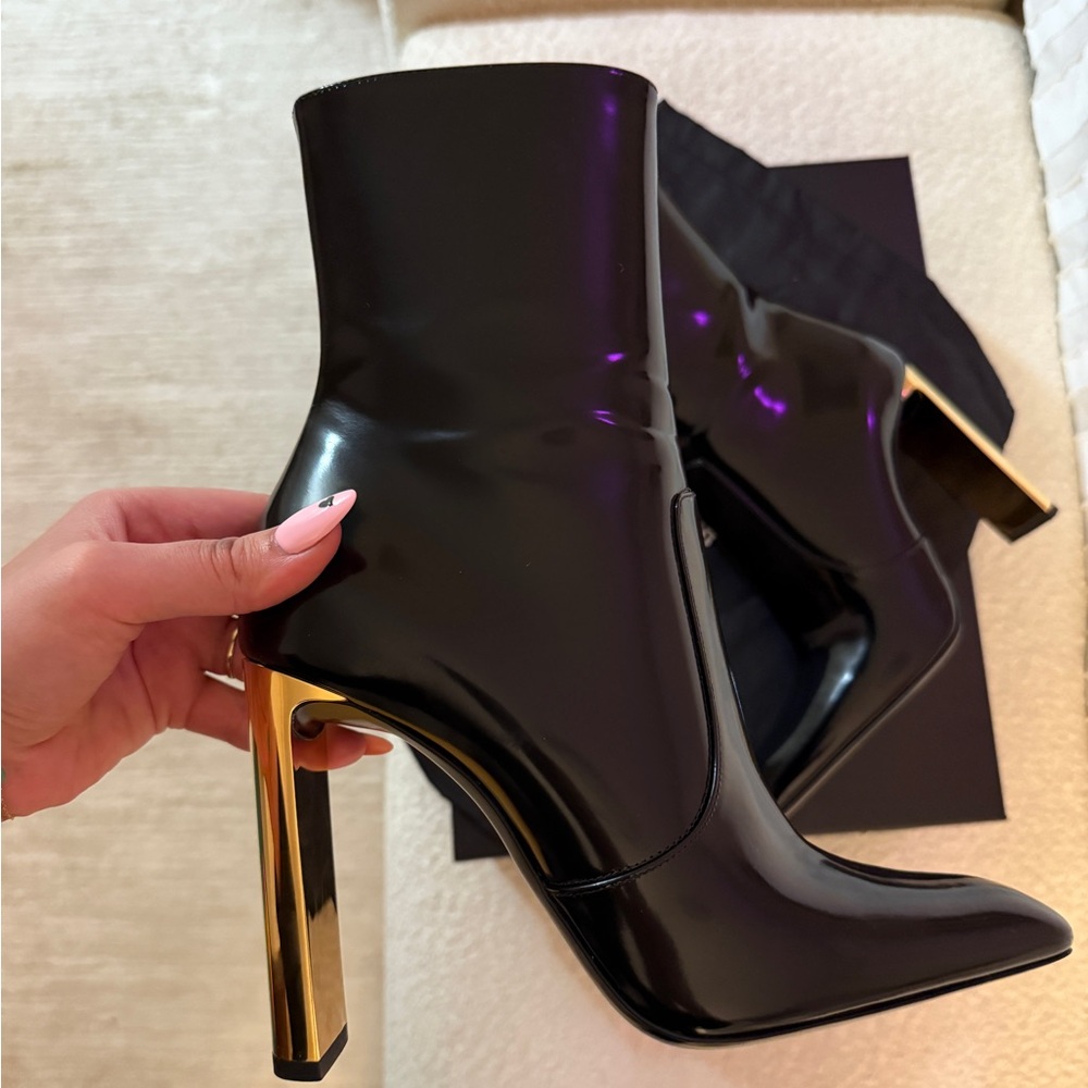 Saint Laurent
Autevil Leather Metal-Heel Booties